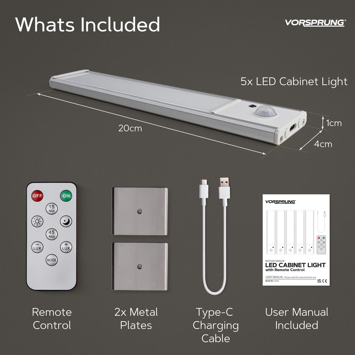 VORSPRUNG® Under Cabinet LED Lights | 2 Pack of 6000k Dimmable | Wireless Closet Lights with Remote Control for Kitchen,Stairs,Pantry,Cupboard | Energy Class A