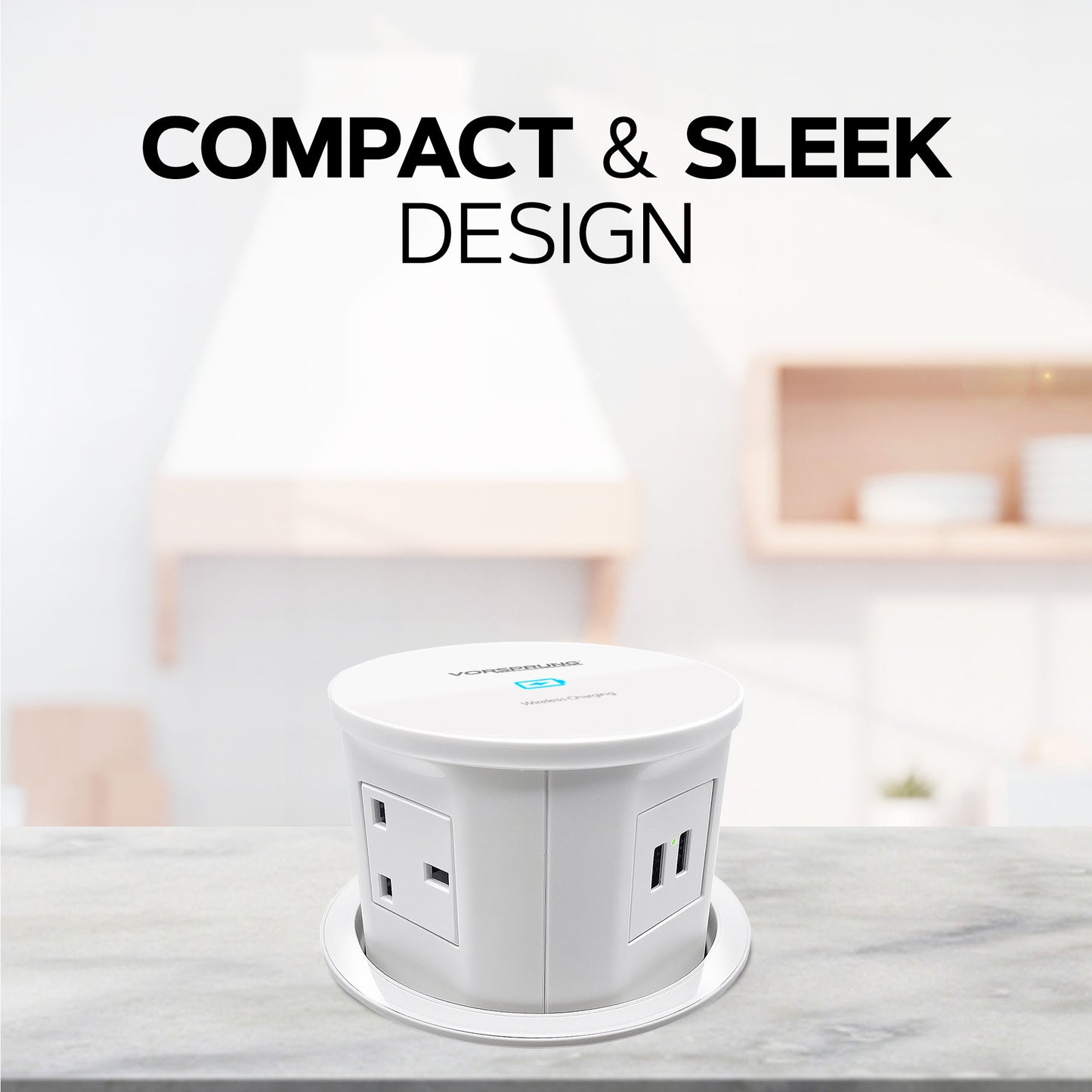 (Pack of 2) Retractable Pop Up Power Sockets QI Wireless Charging Pad | 4x UK Plugs | 2 USB Charging Ports | Perfect for Kitchen worktops & Desks | Cut Out Diameter : 120mm