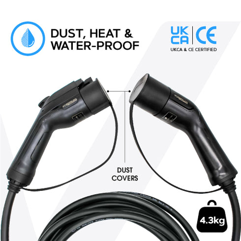 EV Charging Cable | Type 1 (car) to Type 2 (charger) | Up To 7.4kw | 10 Metre | Free Carry Bag Included