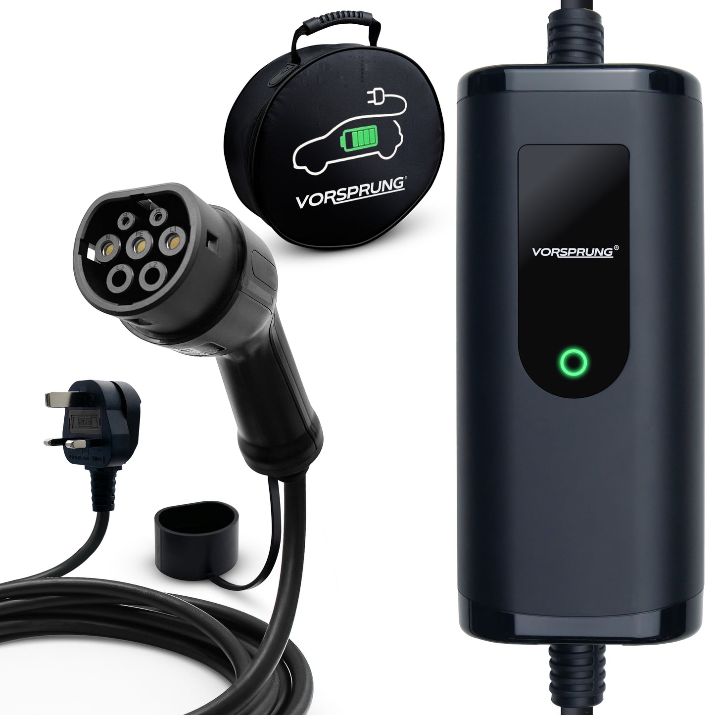10A to UK 3 Pin | 2.2kW | Type 2 to 3 Pin Plug Portable EV Charger | Granny Charger | 5 to 10 Metres | Charge anywhere | Free Carry Bag