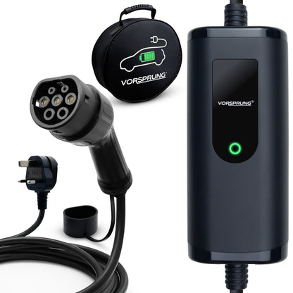 10A to UK 3 Pin | 2.2kW | Type 2 to 3 Pin Plug Portable EV Charger | Granny Charger | 5 to 10 Metres | Charge anywhere | Free Carry Bag