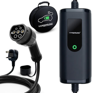 10A to UK 3 Pin | 2.2kW | Type 2 to 3 Pin Plug Portable EV Charger | Granny Charger | 5 to 10 Metres | Charge anywhere | Free Carry Bag