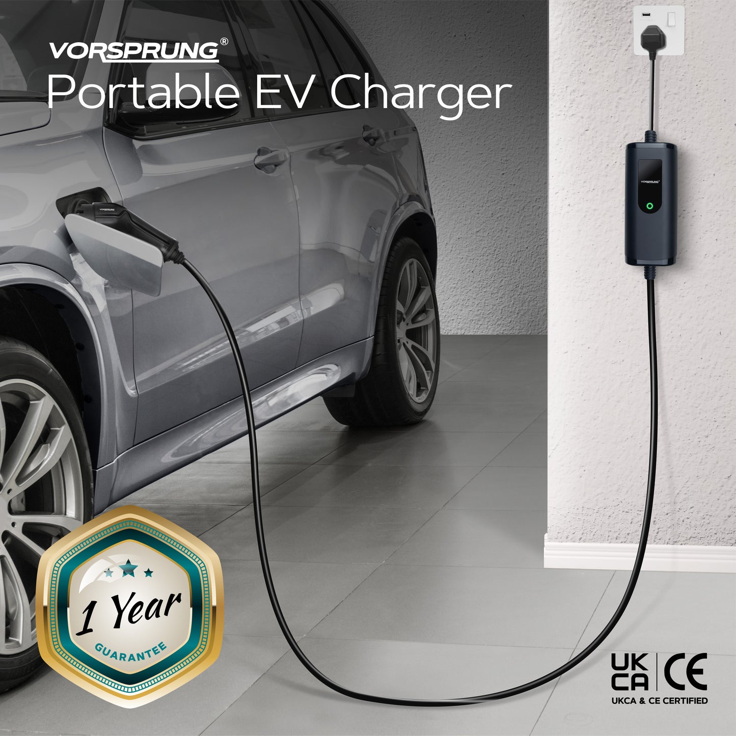 10A to UK 3 Pin | 2.2kW | Type 2 to 3 Pin Plug Portable EV Charger | Granny Charger | 5 to 10 Metres | Charge anywhere | Free Carry Bag