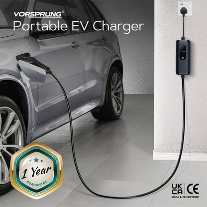 10A to UK 3 Pin | 2.2kW | Type 2 to 3 Pin Plug Portable EV Charger | Granny Charger | 5 to 10 Metres | Charge anywhere | Free Carry Bag