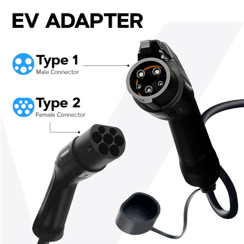 Adaptador de cable EV tipo 2 (cargador) a tipo 1 (automóvil) | 32A | IP54