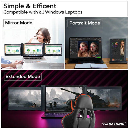 Triple Portable Monitor for Laptop | 13.3" | 1080P HD | Compatible with 15''-17'' Laptops