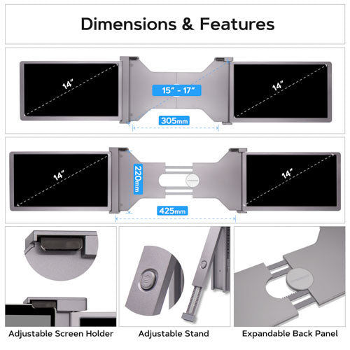 Triple Portable Monitor for Laptop | 14" | 1080P HD | Compatible with 15"- 17" Laptops