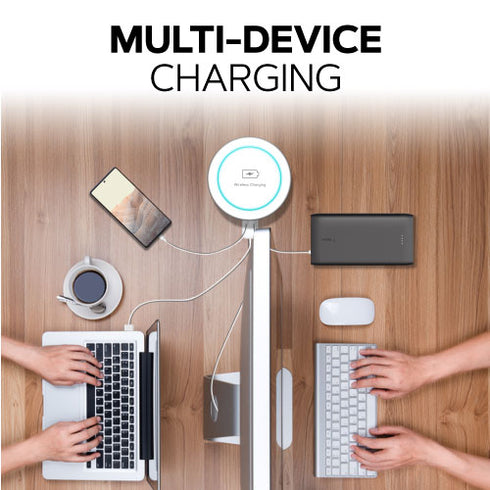 Motorised Retractable Pop Up Sockets  QI Wireless Charging Pad | 2x USB Ports | 3x UK Plugs | Touch to Activate and Raise | In-Built Motor and touch sensor | Multi Device Power and Charging | Hidden and flush when retracted | Cut Out Diameter : 100mm