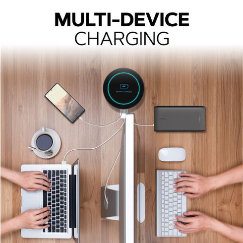Motorised Retractable Pop Up Sockets QI Wireless Charging Pad | 2x USB Ports | 3x UK Plugs | Touch to Activate and Raise | In-Built Motor and touch sensor | Multi Device Power and Charging | Hidden and flush when retracted | Cut Out Diameter : 100mm