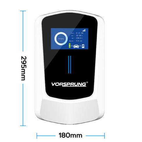 VoltRider (White) - EV Wall Charger | LCD Screen / Smart App | 7.4kW | Type 2 | Single Phase for Home / Business | 5m Cable included | Indoor/Outdoor | Universal Charger