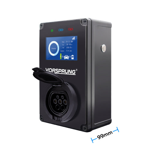 CyberPro - شاحن EV | شاشة LCD / تطبيق ذكي | 7.4kW | مقبس نوع 2 | مرحلة واحدة للاستخدام المنزلي / التجاري | داخلي/خارجي | صندوق حائط عالمي 