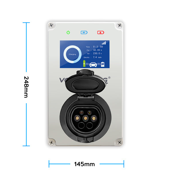 CyberPro (White) - EV Charger | LCD Screen / Smart App | 7.4kW | Type 2 Socket | Single Phase for Home / Business | Indoor/Outdoor | Universal Wall Box