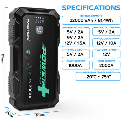 VORSPRUNG™ Power Plus - 22,000mAh | 2000A | Car Jump Starter