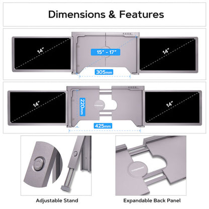 Macbook Triple Portable Monitor for Laptop | 14" | 1080P HD | Compatible with 15"- 17" Macbook Air & Pro