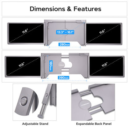 Macbook Triple Portable Monitor for Laptop | 11.6" | 1080P HD | Compatible with 13''-16'' Macbook Air & Pro