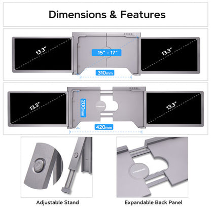 Macbook Triple Portable Monitor for Laptop | 13.3" | 1080P HD | Compatible with 15''-17'' Macbook Air & Pro