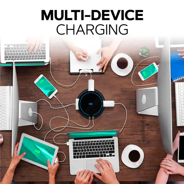 Retractable Pop Up Sockets  QI Wireless Charging Pad | 3x UK Plugs | 1 x USB-A + 1 x USB-C Charging Socket | Perfect for Kitchen worktops & Desks Perfect for Kitchen worktops & Desks | Hidden and flush when retracted