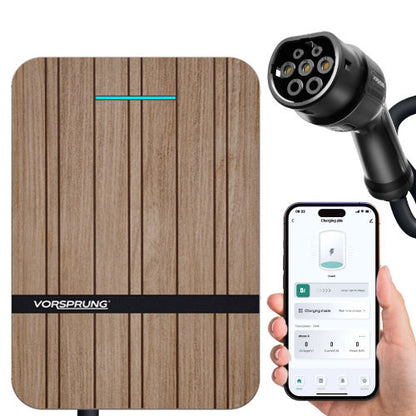 Avant - EV Charger | Premium Wood Finish / Smart App | 7.4kW | Type 2 | Single Phase for Home / Business | 5m Cable included | Indoor/Outdoor | Universal Wall Box