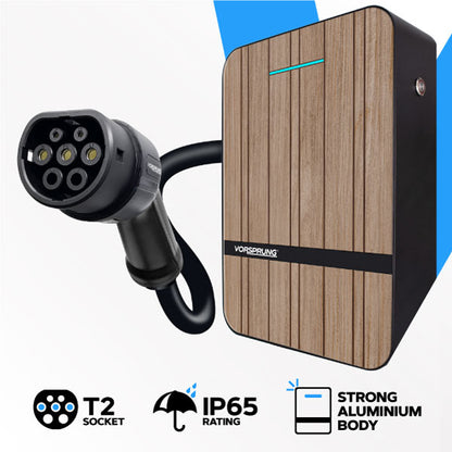 Avant - EV Charger | Premium Wood Finish / Smart App | 7.4kW | Type 2 | Single Phase for Home / Business | 5m Cable included | Indoor/Outdoor | Universal Wall Box