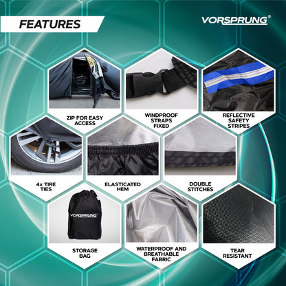 Vorsprung Universal Car Cover | Waterproof, Snowproof, UV & Wind Protection | All-Weather Outdoor Full Cover | Universal Fit