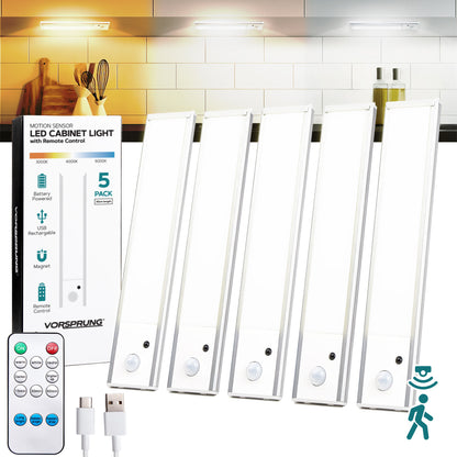 VORSPRUNG® Under Cabinet LED Lights | 5 Pack of 6000k Dimmable | Wireless Closet Lights with Remote Control for Kitchen,Stairs,Pantry,Cupboard | Energy Class A