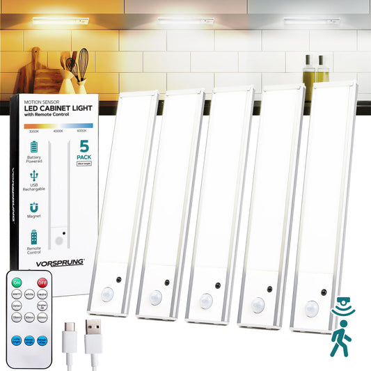 VORSPRUNG® Under Cabinet LED Lights | 5 Pack of 6000k Dimmable | Wireless Closet Lights with Remote Control for Kitchen,Stairs,Pantry,Cupboard | Energy Class A