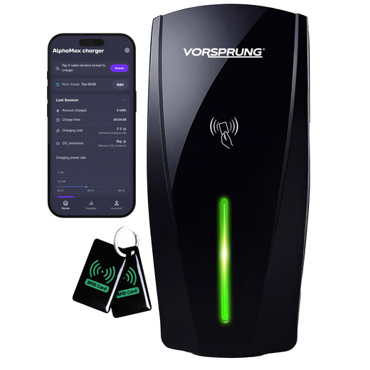 Alpha Max (Untethered) - 7.4kW EV Charger | RFID, Ethernet and WiFi Connectivity | Type 1 & Type 2 | Single Phase, Adjustable Power, Smart App | 5-Year Warranty