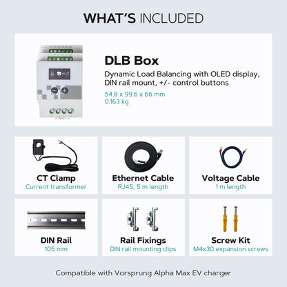 Vorsprung DLB Box – Dynamic Load Balancing for Alpha Max EV Charger | Solar PV Charging, OLED Display, DIN Rail Mount