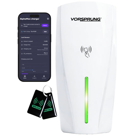 Alpha Max (Untethered) - 7.4kW EV Charger | RFID, Ethernet and WiFi Connectivity | Type 1 & Type 2 | Single Phase, IP55, Adjustable Power, Smart App | 5 Year Warranty