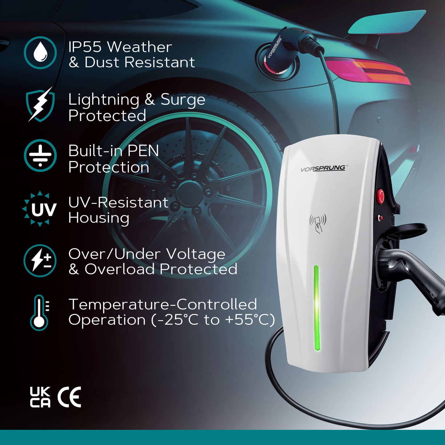 Alpha Max (Untethered) - 7.4kW EV Charger | RFID, Ethernet and WiFi Connectivity | Type 1 & Type 2 | Single Phase, IP55, Adjustable Power, Smart App | 5 Year Warranty