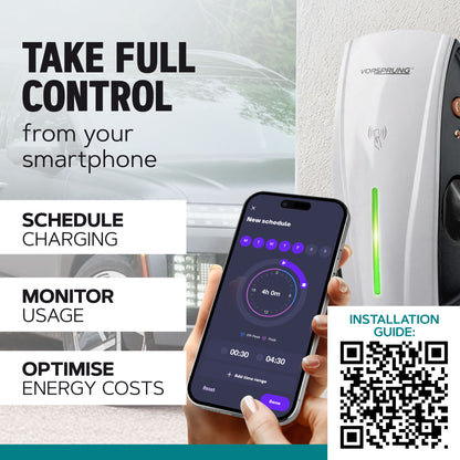 Alpha Max (Tethered) - 7.4kW EV Charger | RFID, Ethernet and WiFi Connectivity | Type 2 | Single Phase, IP65, 5m Cable, Adjustable Power, Smart App | 5 Year Warranty