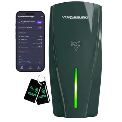 Alpha Max (Untethered) - 7.4kW EV Charger | RFID, Ethernet and WiFi Connectivity | Type 1 & Type 2 | Single Phase, IP55, Adjustable Power, Smart App | 5 Year Warranty | Dark Slate Grey