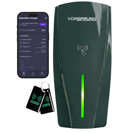 Alpha Max (Untethered) - 7.4kW EV Charger | RFID, Ethernet and WiFi Connectivity | Type 1 & Type 2 | Single Phase, IP55, Adjustable Power, Smart App | 5 Year Warranty | Grey