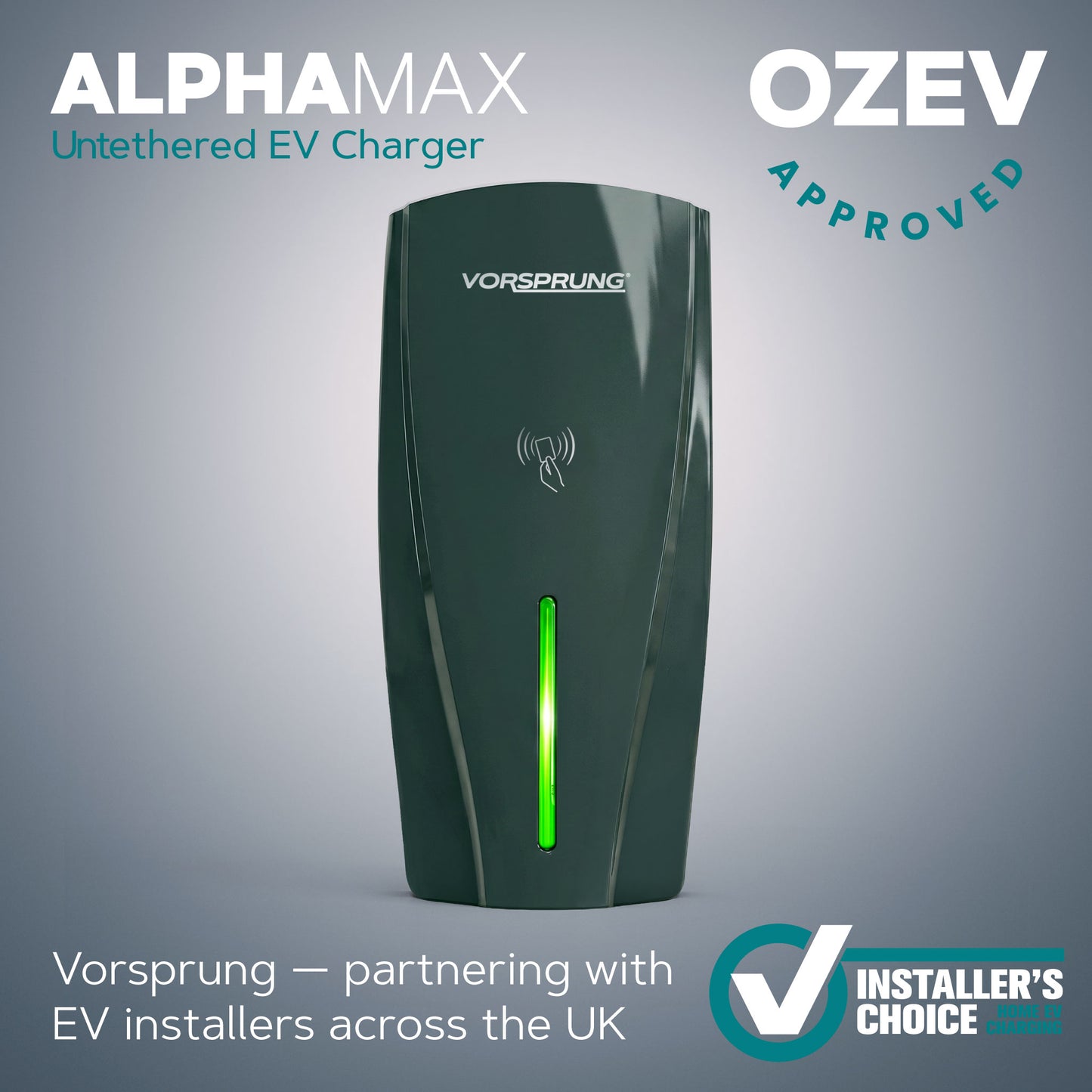 Alpha Max (Untethered) - 7.4kW EV Charger | RFID, Ethernet and WiFi Connectivity | Type 1 & Type 2 | Single Phase, IP55, Adjustable Power, Smart App | 5 Year Warranty | Dark Slate Grey