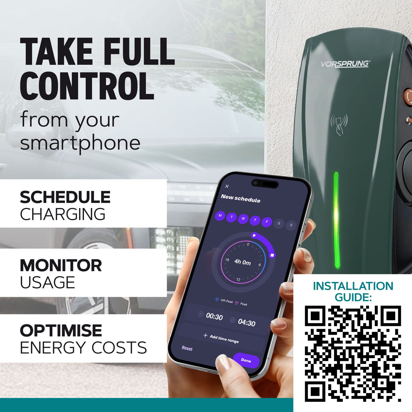 Alpha Max (Untethered) - 7.4kW EV Charger | RFID, Ethernet and WiFi Connectivity | Type 1 & Type 2 | Single Phase, IP55, Adjustable Power, Smart App | 5 Year Warranty | Dark Slate Grey