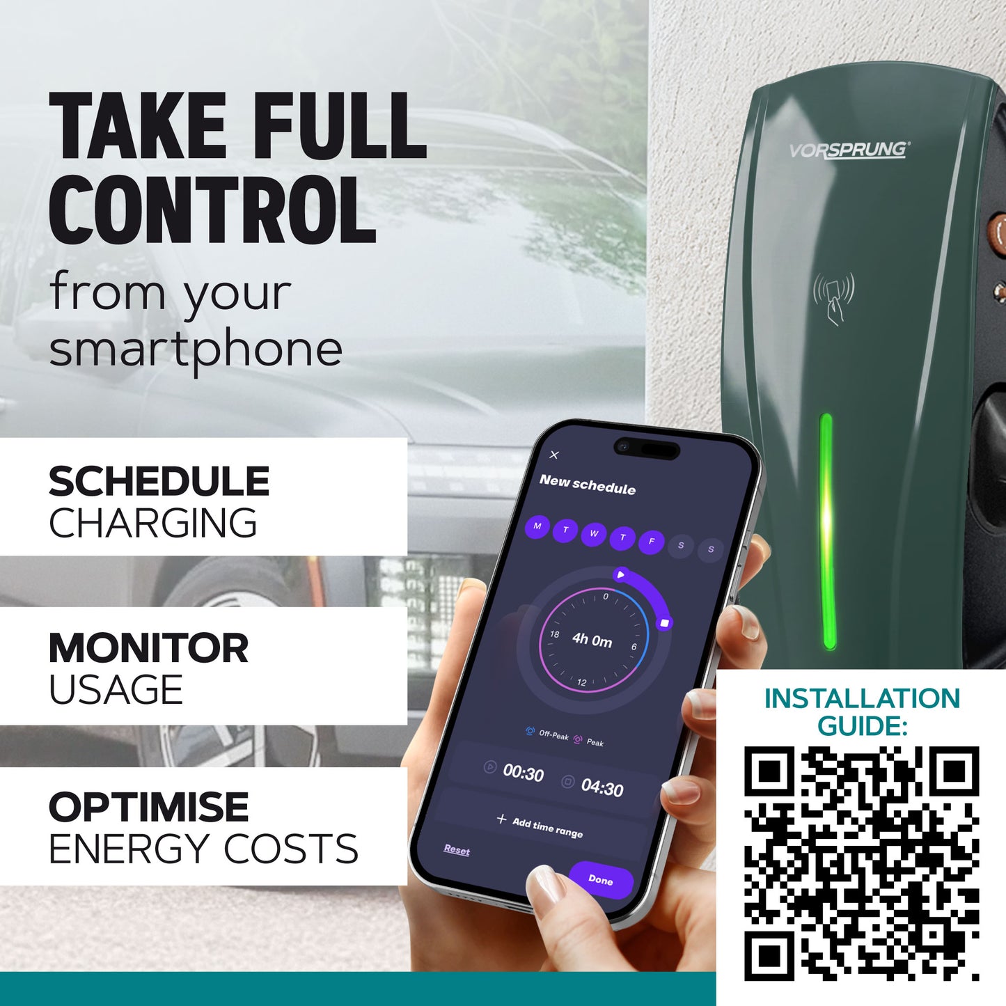 Alpha Max (Tethered) - 7.4kW EV Charger | RFID, Ethernet and WiFi Connectivity | Type 2 | Single Phase, IP65, 5m Cable, Adjustable Power, Smart App | 5 Year Warranty | Dark Slate Grey