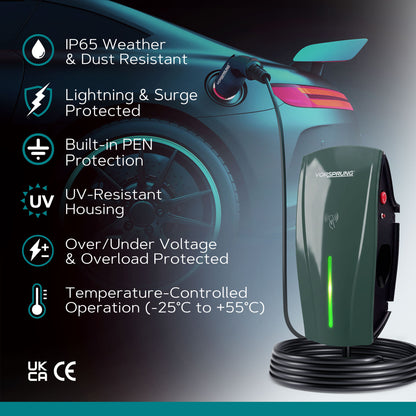 Alpha Max (Tethered) - 7.4kW EV Charger | RFID, Ethernet and WiFi Connectivity | Type 2 | Single Phase, IP65, 5m Cable, Adjustable Power, Smart App | 5 Year Warranty | Dark Slate Grey