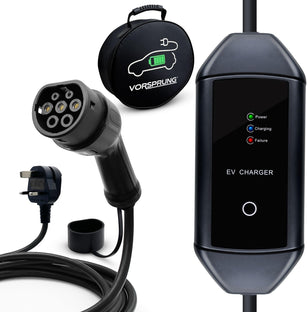 10A to UK 3 Pin | 2.2kW | Type 2 to 3 Pin Plug Portable EV Charger | Granny Charger | 5 to 10 Metres | Charge anywhere | Free Carry Bag