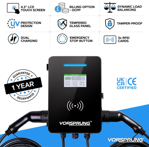 DualVolt Pro (14kW) - Smart EV Wall Charger | LCD Screen | WiFi | Bluetooth | OCPP