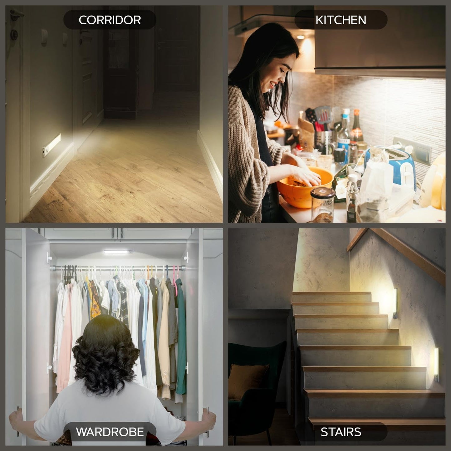 VORSPRUNG® Under Cabinet Lights Pack of 5 | 30 LED, 200 Lumens, 600mAh Rechargeable Motion Sensor Lights | Magnetic, Dimmable, Glare-Free Wireless Closet Lights for Kitchen, Stairs, Pantry, Cupboard