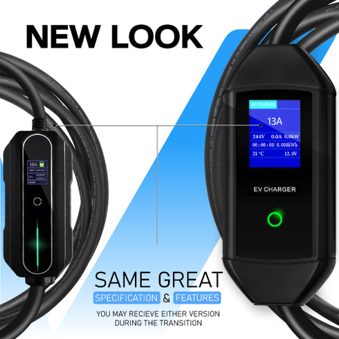 6A to 13A Variable | Up to 3.3kw | Type 2 | 3 Pin Portable EV Charger | 3 to 10 Metre | Granny Charger |LCD Screen | UK 3-pin | Free Carry Bag