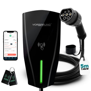 Alpha Max (Tethered) - 7.4kW EV Charger | RFID, Ethernet and WiFi Connectivity | Type 2 | Single Phase, IP65, 5m Cable, Adjustable Power, Smart App | 5 Year Warranty